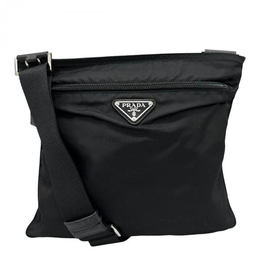 Prada Shoulder Bag Triangle Logo Crossbody Nylon Black Silver