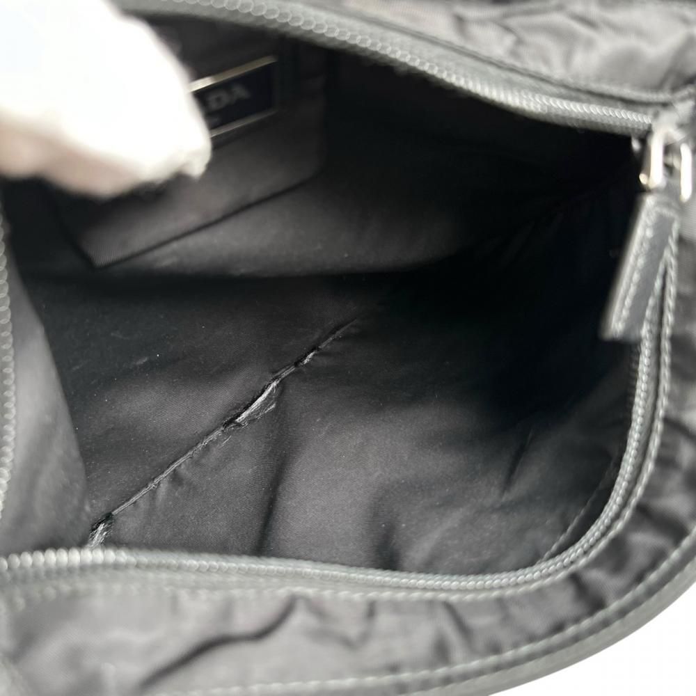 Prada Shoulder Bag Triangle Logo Crossbody Nylon Black Silver — view 5