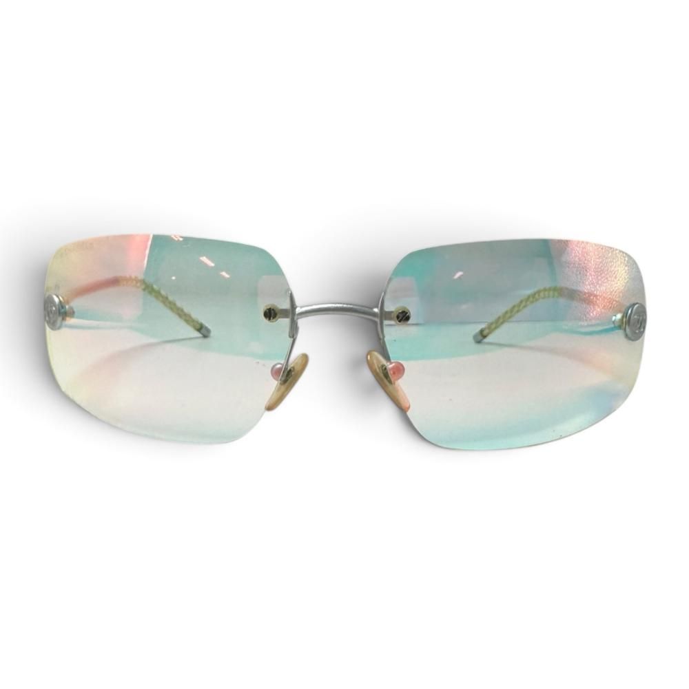 Chanel Sunglasses CC Logo Rimless Oval Metal Acetate Silver Eyewear — view 2