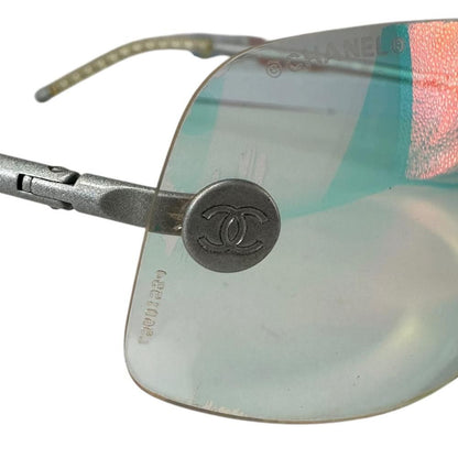 Chanel Sunglasses CC Logo Rimless Oval Metal Acetate Silver Eyewear — view 8