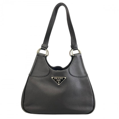 Prada Handbag Triangle Logo Shoulder Leather Black Silver