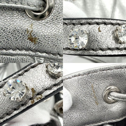 Miu Miu 2-Way Tassel Drawstring Shoulder Bag Crossbody Leather Rhinestone Silver — view 6