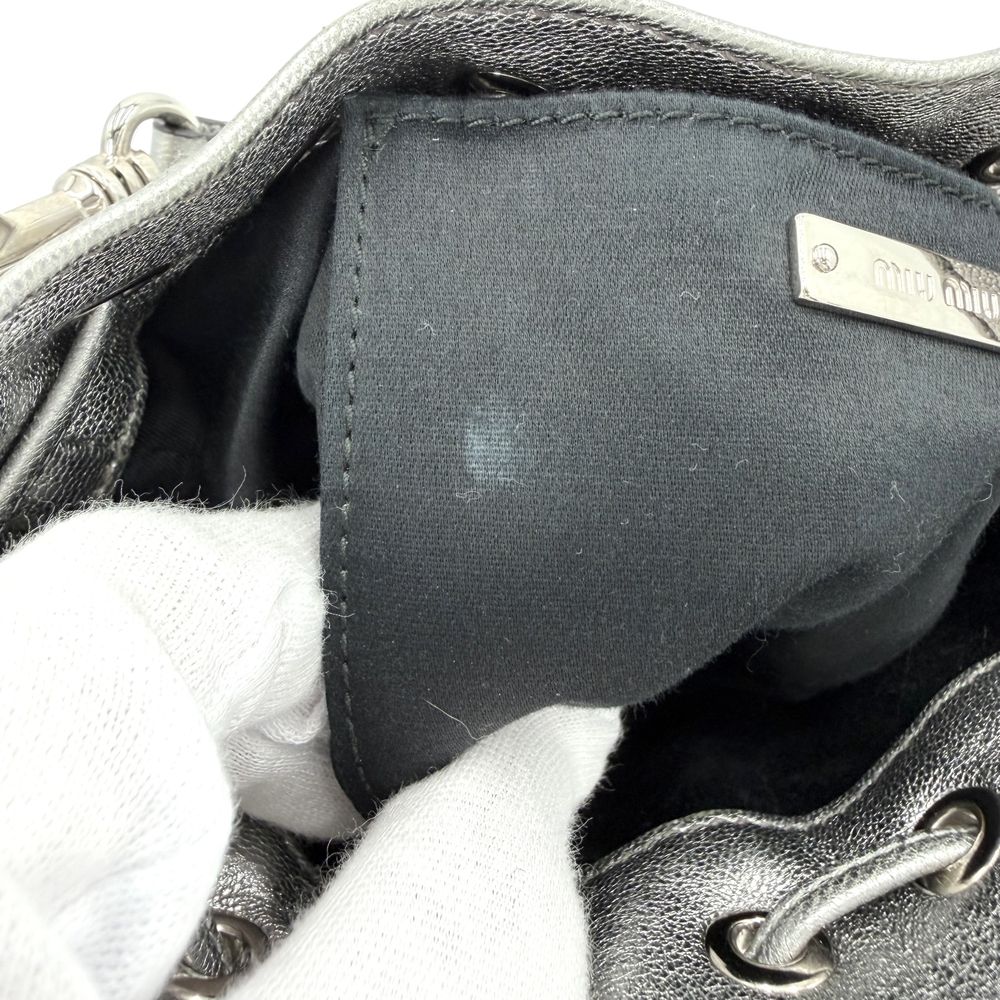 Miu Miu 2-Way Tassel Drawstring Shoulder Bag Crossbody Leather Rhinestone Silver — view 8