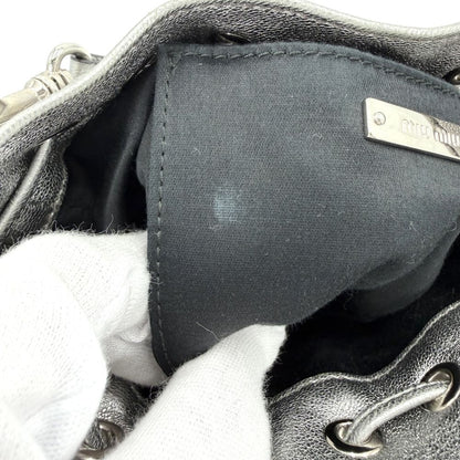 Miu Miu 2-Way Tassel Drawstring Shoulder Bag Crossbody Leather Rhinestone Silver — view 8