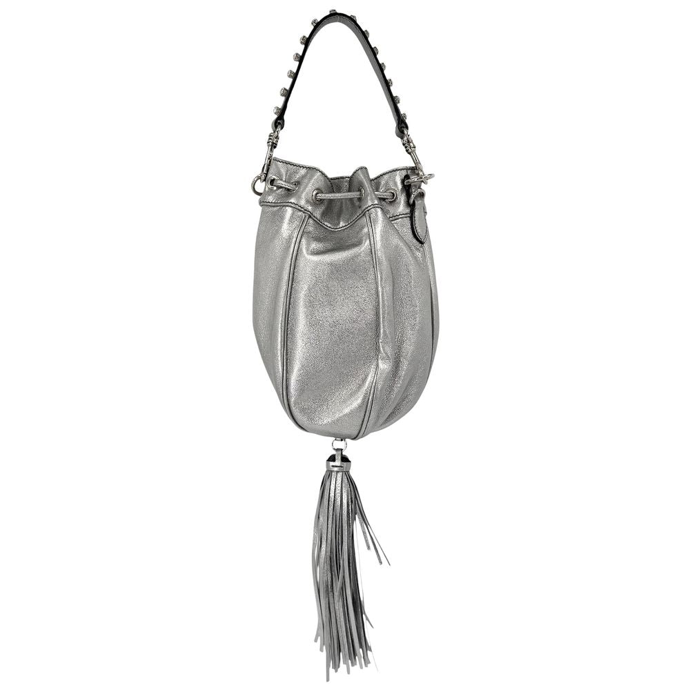 Miu Miu 2-Way Tassel Drawstring Shoulder Bag Crossbody Leather Rhinestone Silver — view 2