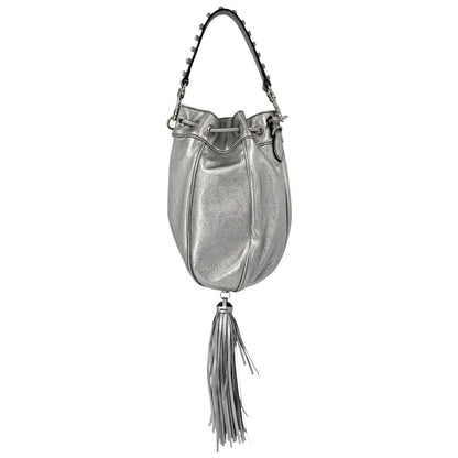 Miu Miu 2-Way Tassel Drawstring Shoulder Bag Crossbody Leather Rhinestone Silver — view 2