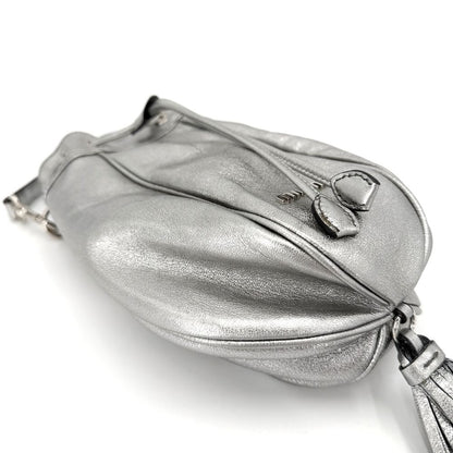 Miu Miu 2-Way Tassel Drawstring Shoulder Bag Crossbody Leather Rhinestone Silver — view 3
