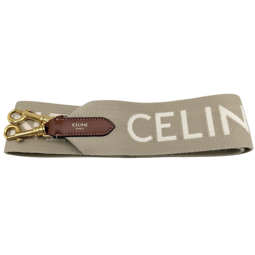 Celine Logo Shoulder Strap Canvas Beige Gold
