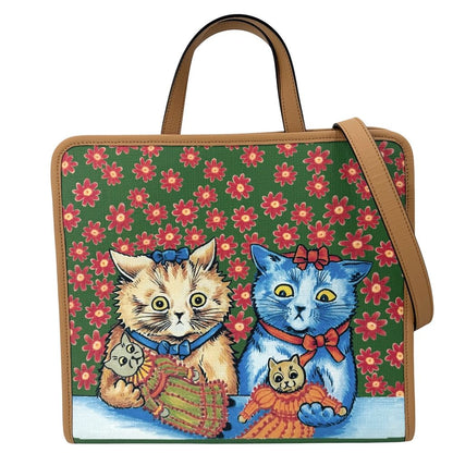 Gucci 2-Way Children's Kitten Shoulder Bag Crossbody Cat Leather Green Brown