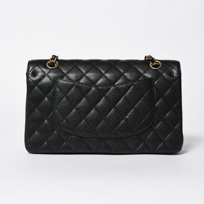 Chanel Quilted 25 Double Flap Chain Shoulder Bag CC Logo Caviar Leather Black — view 2