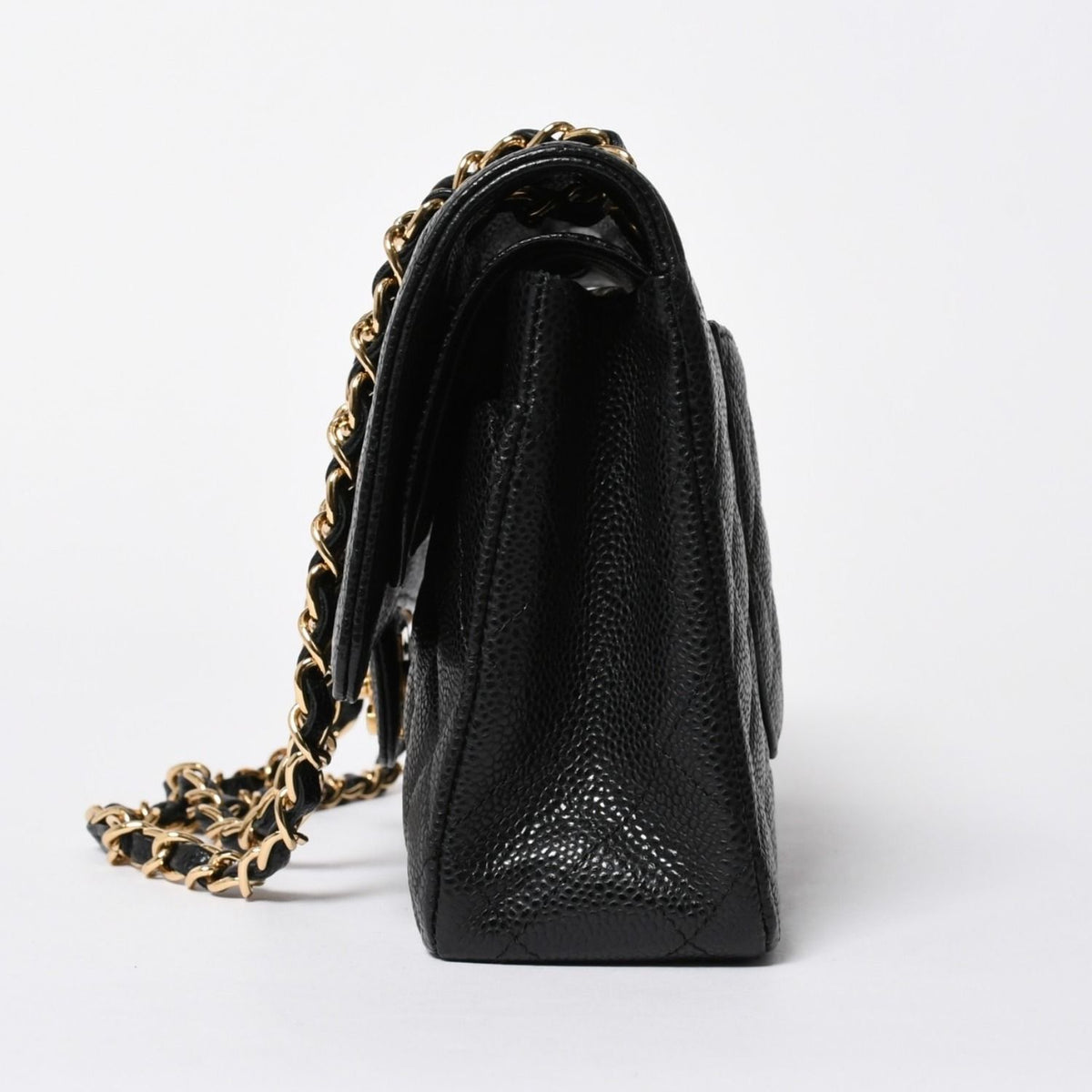 Chanel Quilted 25 Double Flap Chain Shoulder Bag CC Logo Caviar Leather Black — view 4