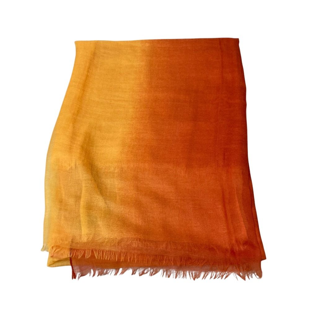 Loro Piana Cashmere 100% Gradation Large Shawl Orange Yellow Scarf — view 2