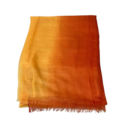 Loro Piana Cashmere 100% Gradation Large Shawl Orange Yellow Scarf — view 2
