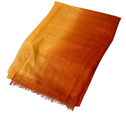 Loro Piana Cashmere 100% Gradation Large Shawl Orange Yellow Scarf