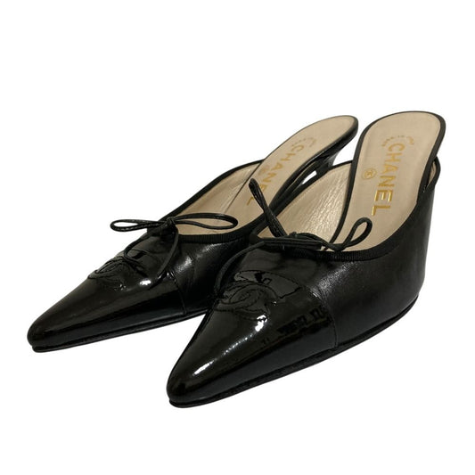 Chanel CC Logo Pointed Toe Sandals Black