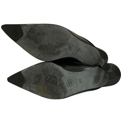 Chanel CC Logo Pointed Toe Sandals Black — view 5