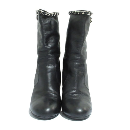 Chanel CC Logo Chain Decoration Leather Short Boots Small Black — view 3