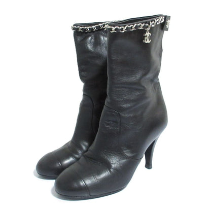 Chanel CC Logo Chain Decoration Leather Short Boots Small Black