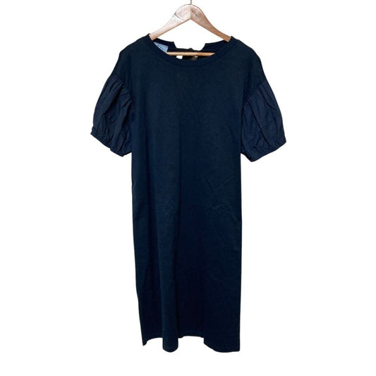 Prada Puff Sleeve Back Ribbon Long Dress Navy