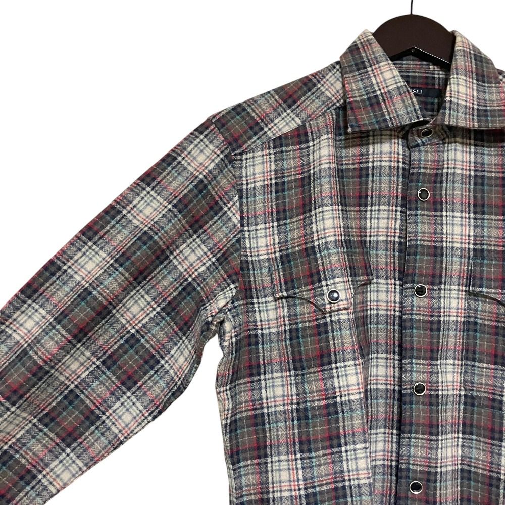Gucci Plaid Pattern Long Sleeve Wool Flannelette Blouse — view 3