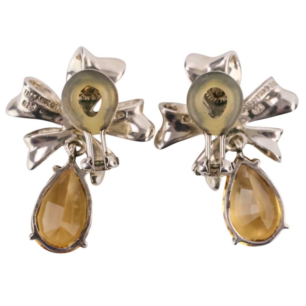 Tiffany & Co Vintage Flower Ribbon Motif Citrine Earrings 925 Sterling Silver — view 8