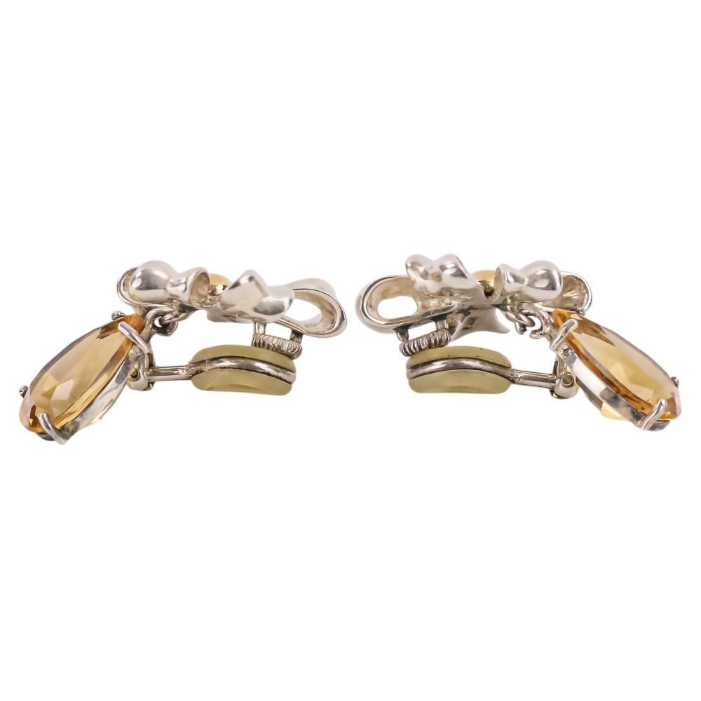 Tiffany & Co Vintage Flower Ribbon Motif Citrine Earrings 925 Sterling Silver — view 6