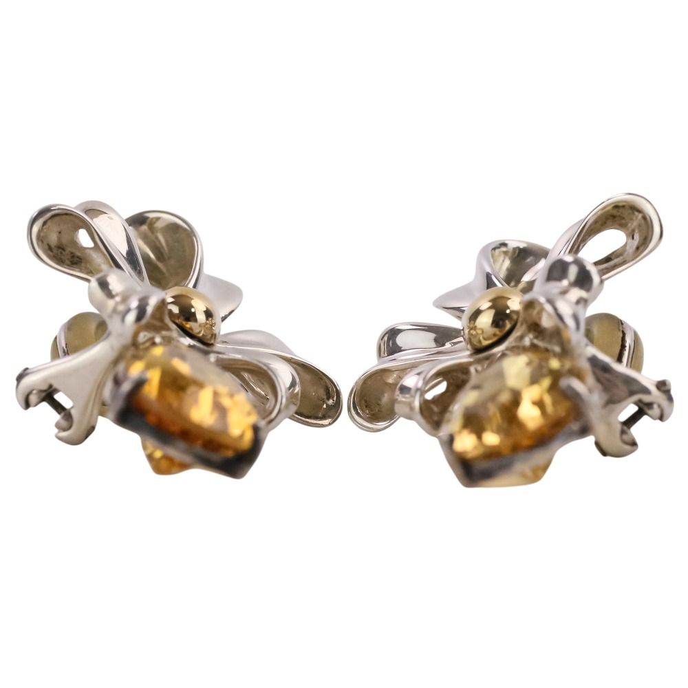 Tiffany & Co Vintage Flower Ribbon Motif Citrine Earrings 925 Sterling Silver — view 4