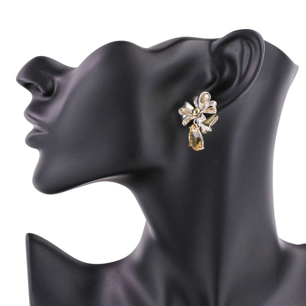 Tiffany & Co Vintage Flower Ribbon Motif Citrine Earrings 925 Sterling Silver — view 2