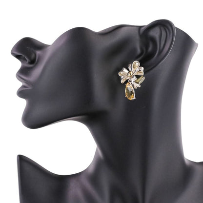 Tiffany & Co Vintage Flower Ribbon Motif Citrine Earrings 925 Sterling Silver — view 2