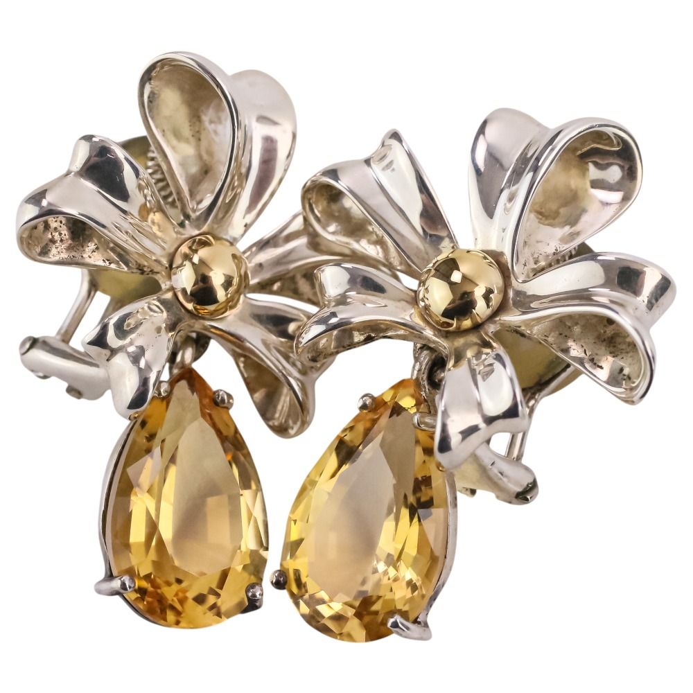 Tiffany & Co Vintage Flower Ribbon Motif Citrine Earrings 925 Sterling Silver — view 5