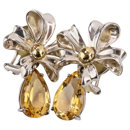 Tiffany & Co Vintage Flower Ribbon Motif Citrine Earrings 925 Sterling Silver — view 5