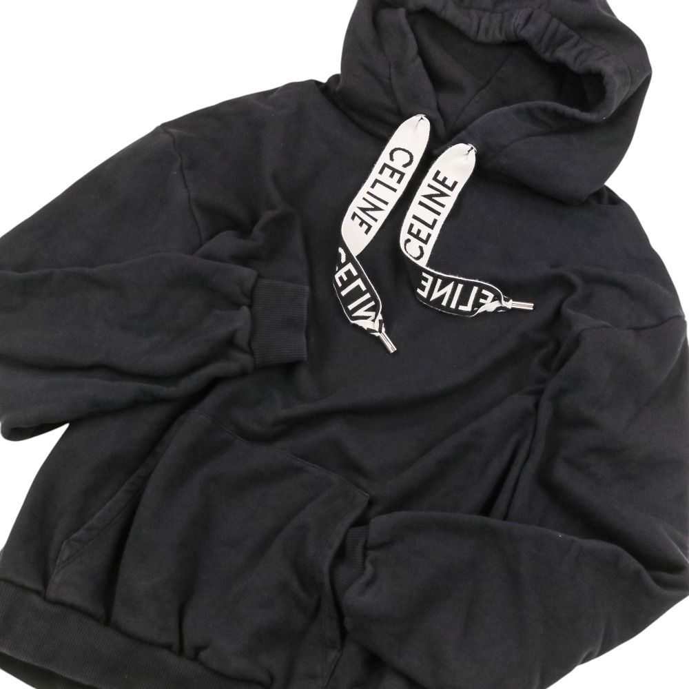 Celine Logo Drawstring Loose Hoodie Pullover Black — view 4