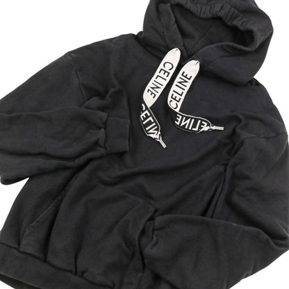 Celine Logo Drawstring Loose Hoodie Pullover Black — view 4