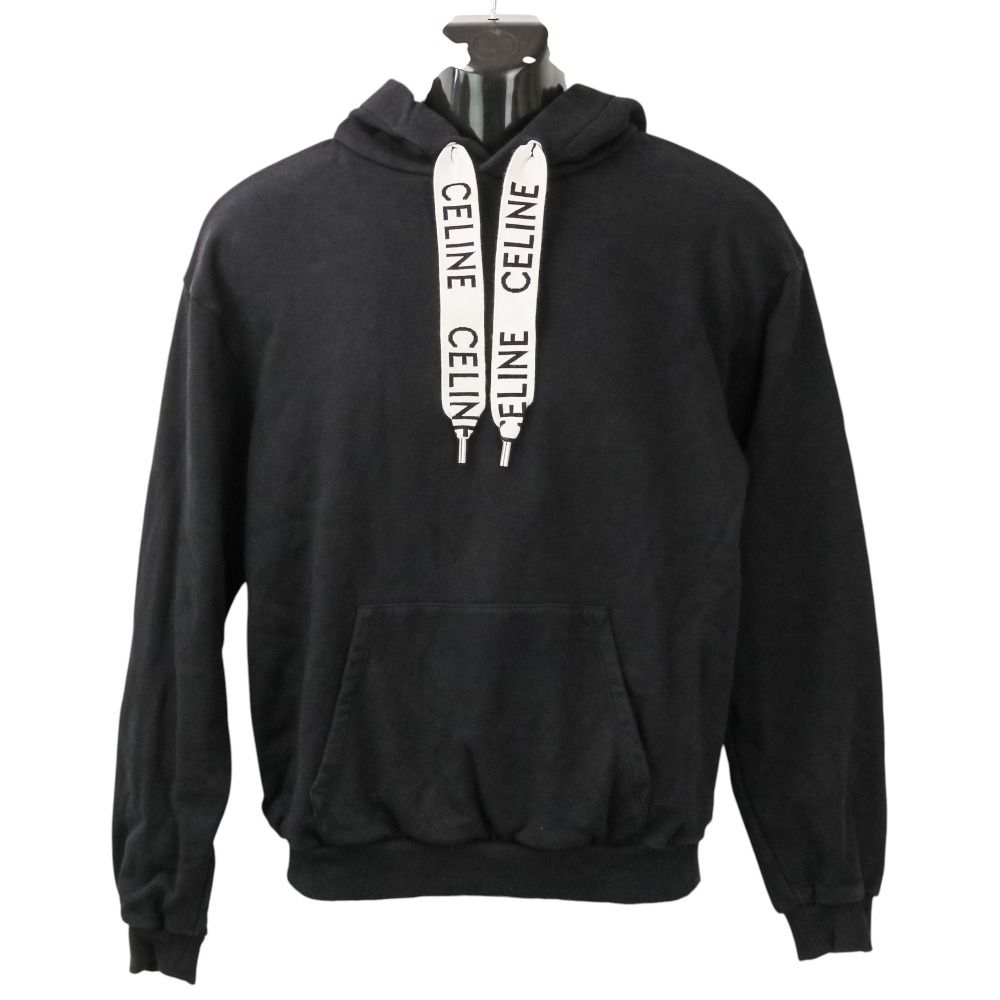 Celine Logo Drawstring Loose Hoodie Pullover Black — view 2