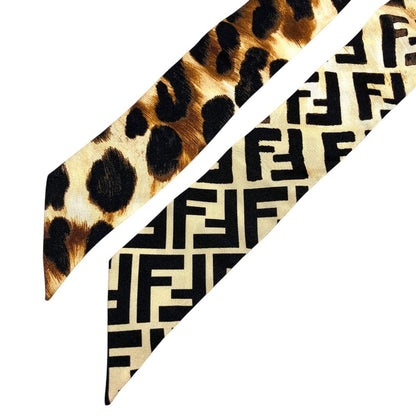 Fendi Rappy Leopard Zucca Pattern Narrow Scarf Brown — view 2