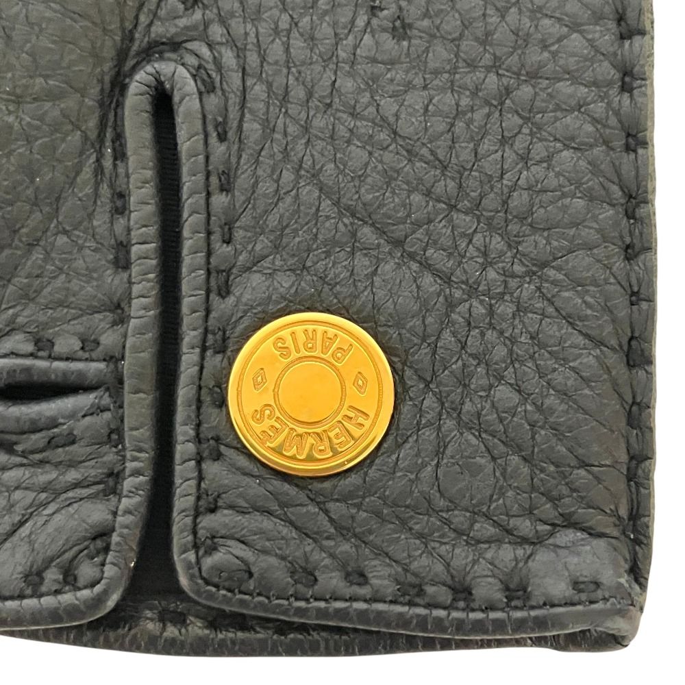 Hermes Sellier Buttons Deerskin Leather Gloves Black — view 3
