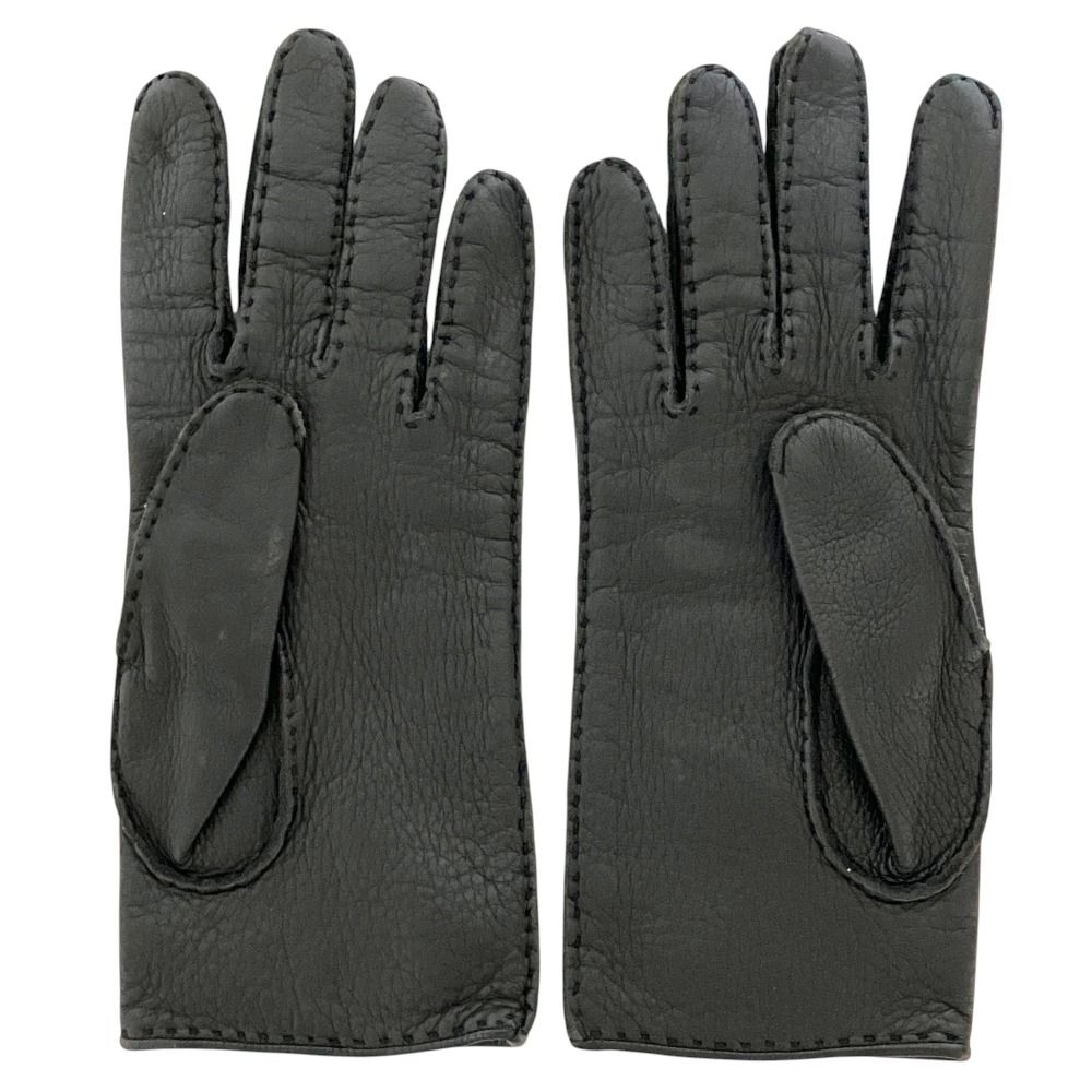 Hermes Sellier Buttons Deerskin Leather Gloves Black — view 2
