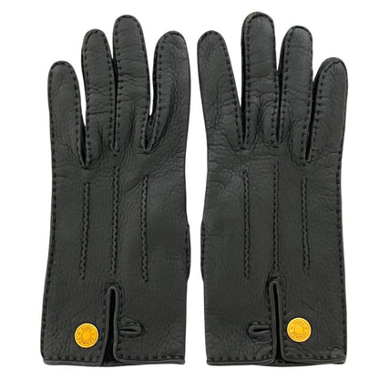 Hermes Sellier Buttons Deerskin Leather Gloves Black