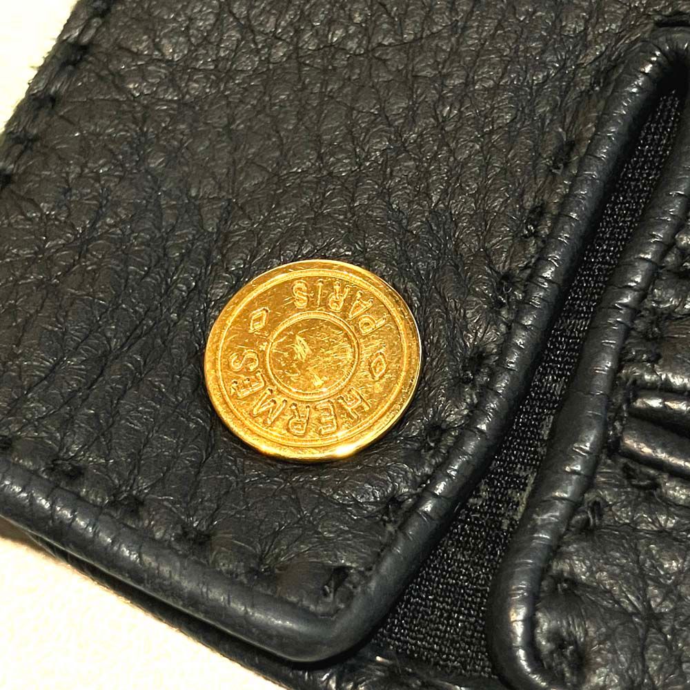 Hermes Sellier Buttons Deerskin Leather Gloves Black — view 5