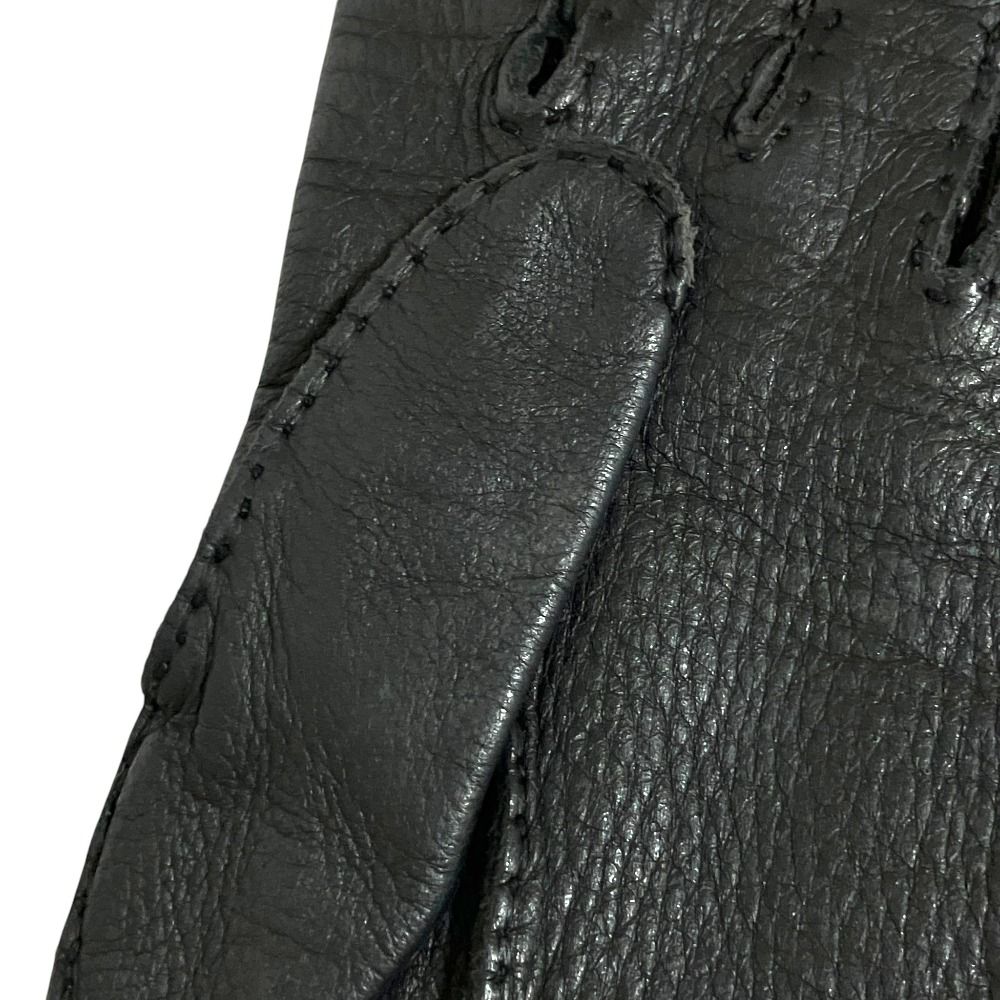 Hermes Sellier Buttons Deerskin Leather Gloves Black — view 4