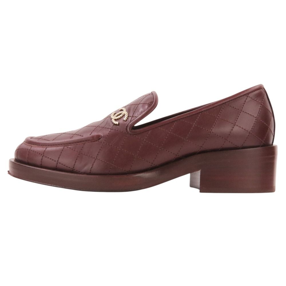 Chanel Quilted Stitch CC Logo Leather Loafers Bordeaux — view 3