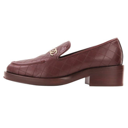 Chanel Quilted Stitch CC Logo Leather Loafers Bordeaux — view 3