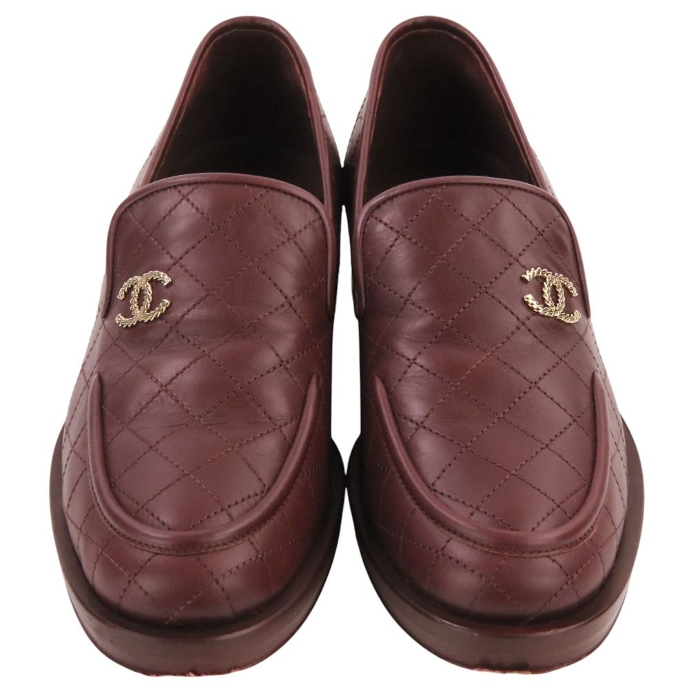 Chanel Quilted Stitch CC Logo Leather Loafers Bordeaux — view 2