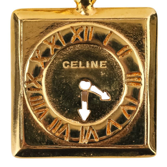 Celine Vintage Watch Motif Chain Long Necklace Gold Colored