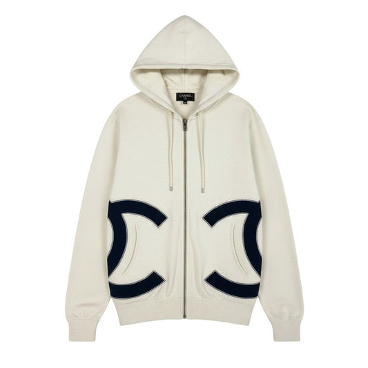 Chanel Ce1 CC Logo Double Zip Hoodie Big White