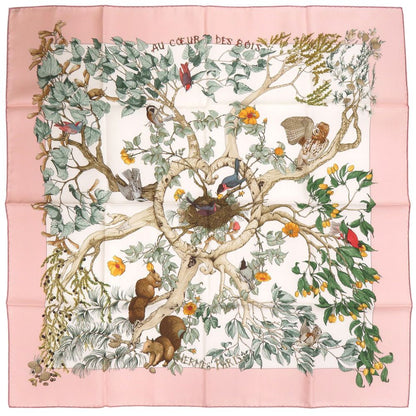 Hermes Carre 90 Au Cœur Des Bois in the Depths of the Forest Silk Pink Scarf