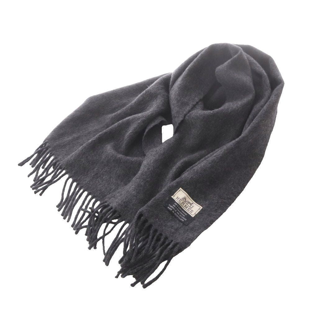 Hermes Cashmere Fringe Scarf Charcoal Gray AD