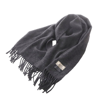 Hermes Cashmere Fringe Scarf Charcoal Gray AD