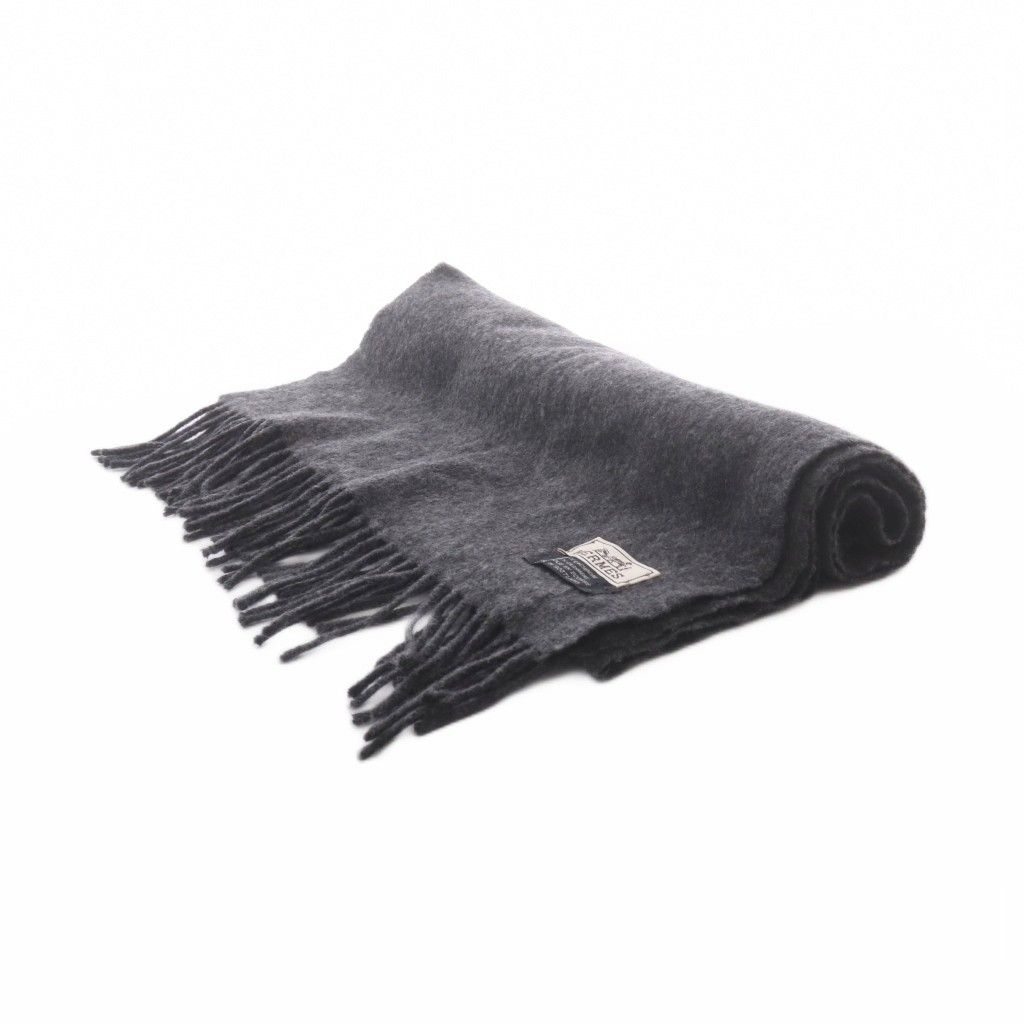 Hermes Cashmere Fringe Scarf Charcoal Gray AD — view 4
