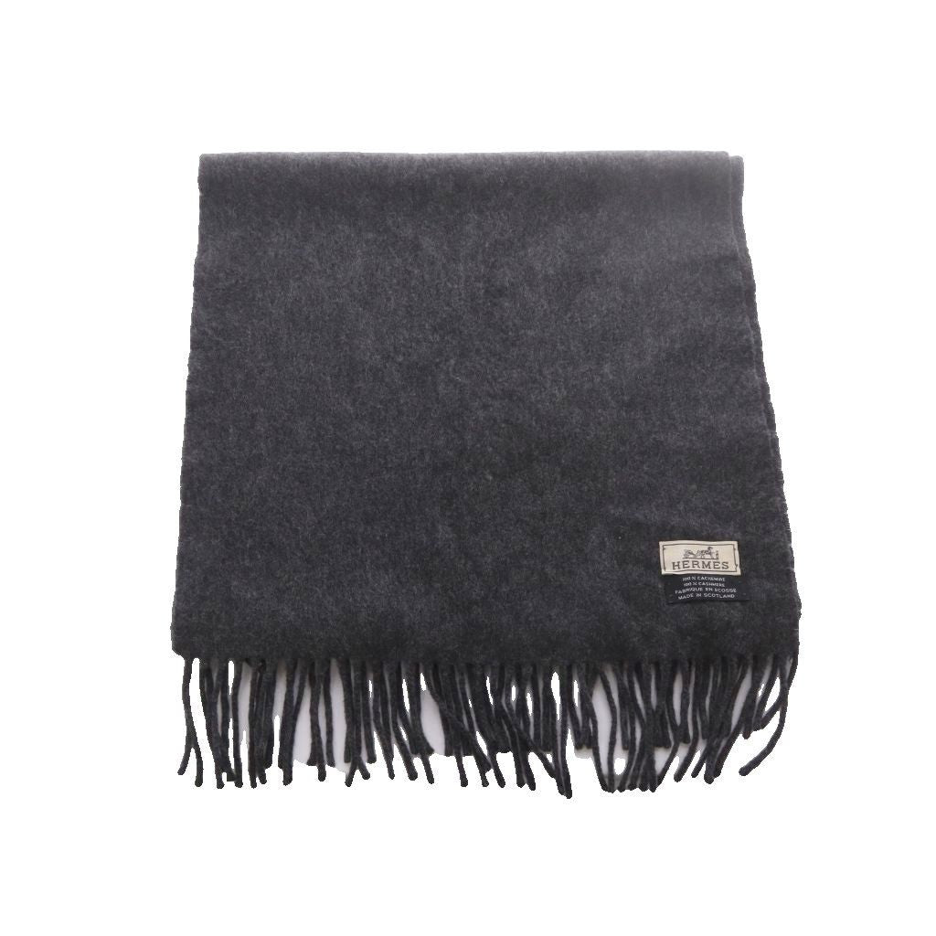 Hermes Cashmere Fringe Scarf Charcoal Gray AD — view 2
